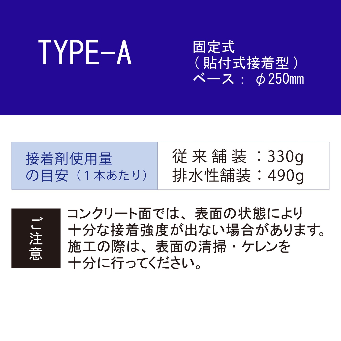 スーパーワイド Aタイプ 固定式 250台座 (貼付式接着型) RPSWA ホワイト/蛍光イエロー