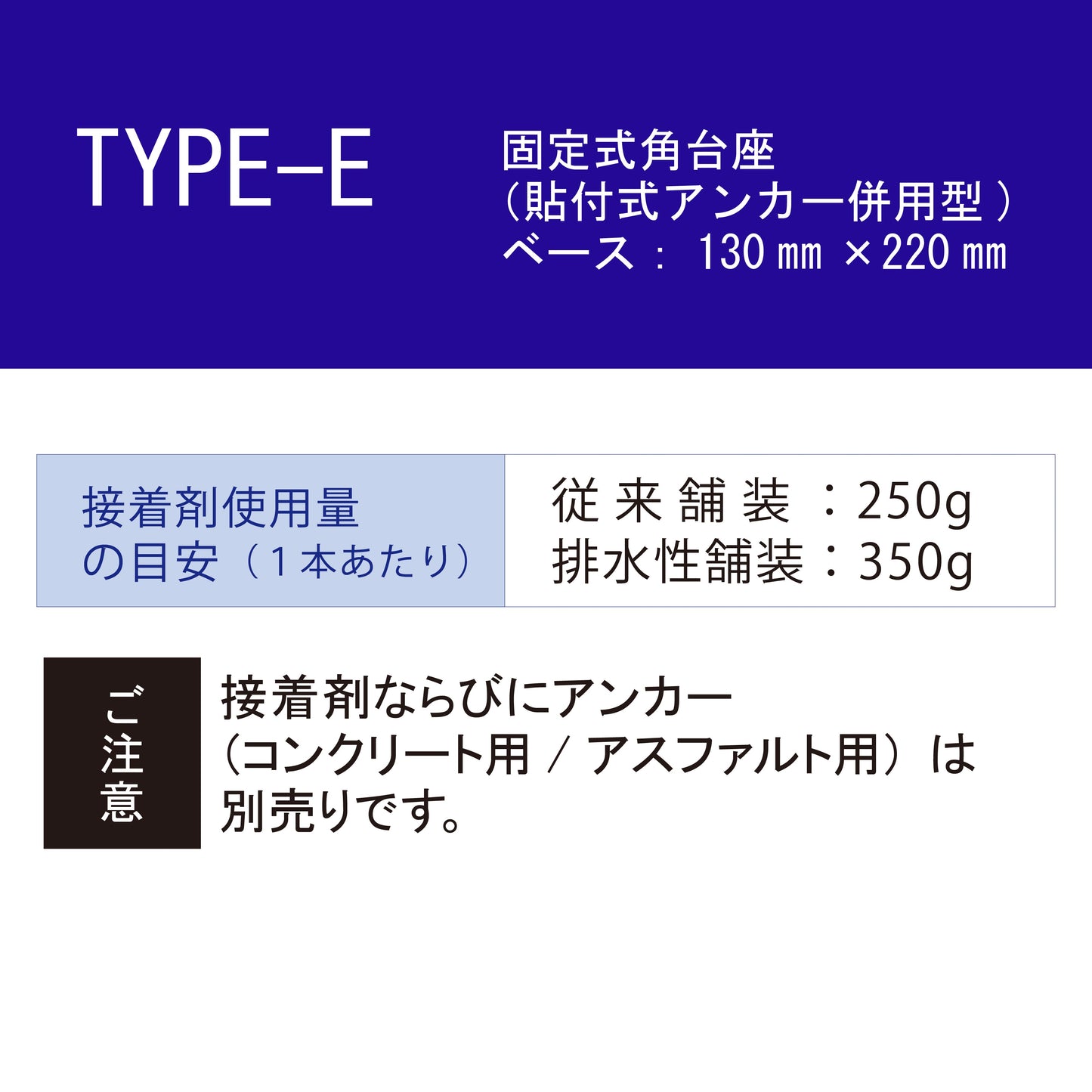 スーパーワイド Eタイプ 固定式角台座(貼付式アンカー併用型)RPSWE ホワイト/蛍光イエロー