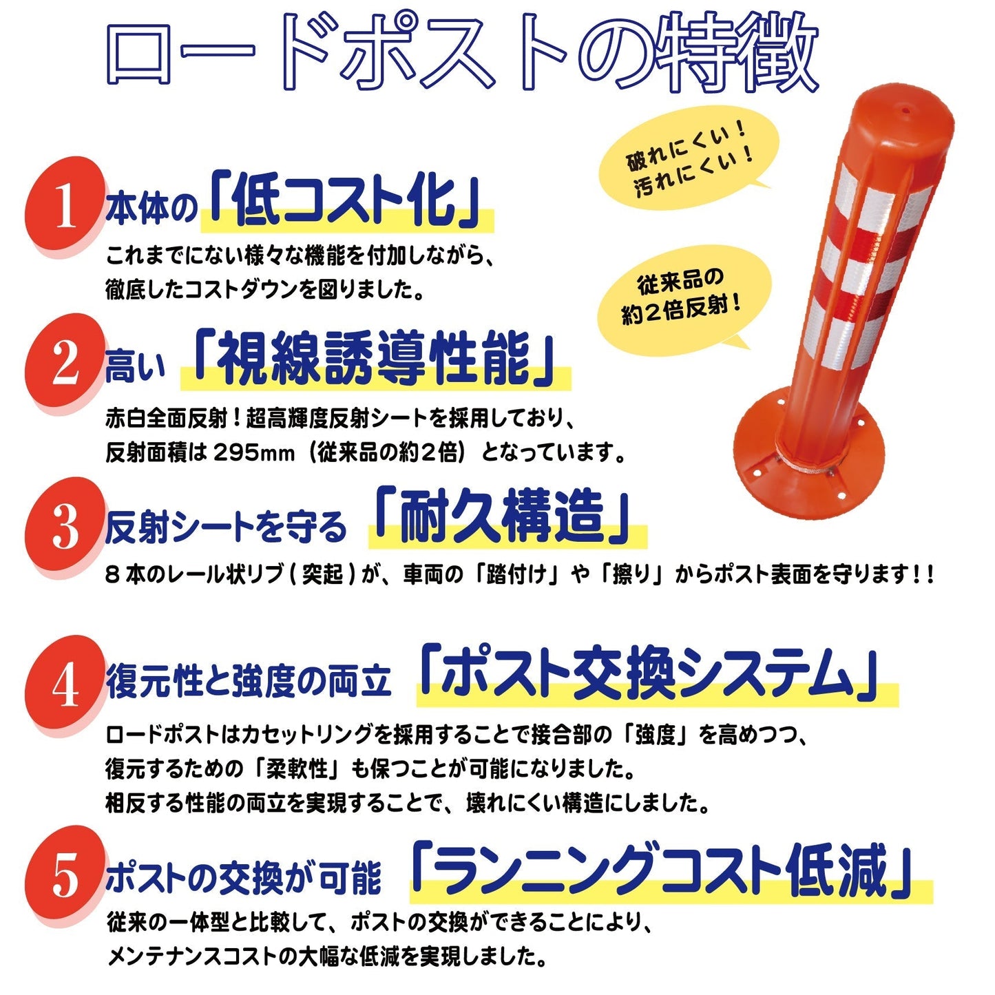 ロードポスト Bタイプ 固定式200台座（貼付式アンカー併用型） 高さ400mm～1000mm RPB