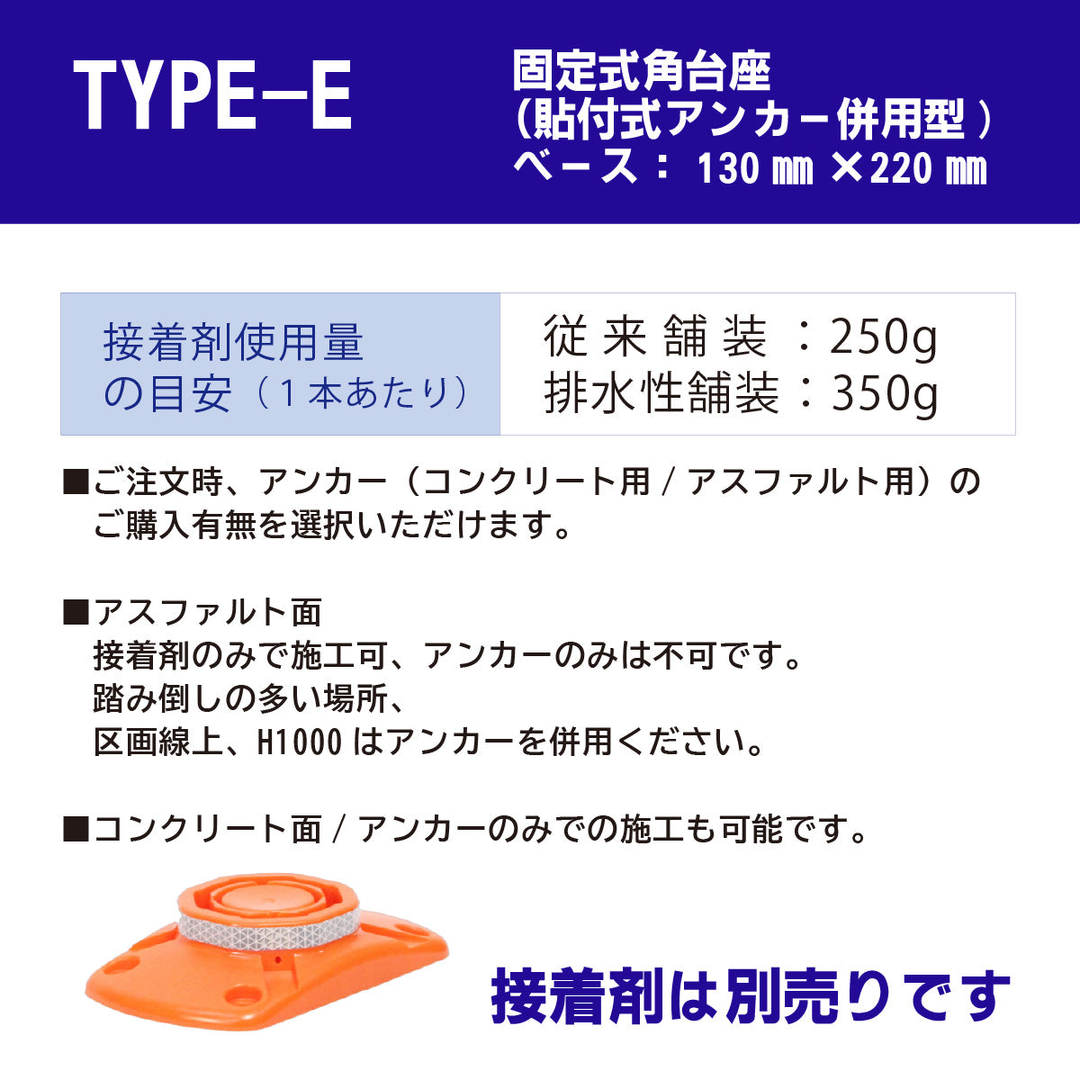ロードポスト タイプE 固定式角台座（貼付式アンカー併用型）高さ400mm～1000mm RPE【法人送料無料】