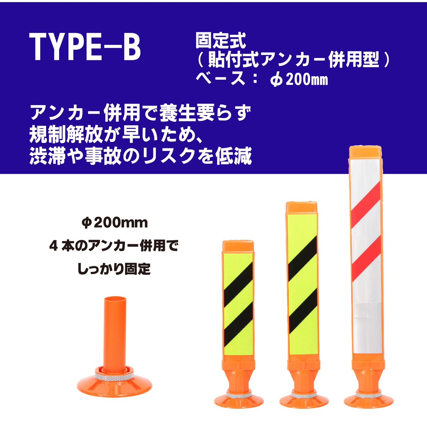 スーパーワイド タイプB 固定式200台座（貼付式アンカー併用型） RPSWB ホワイト/蛍光イエロー【法人送料無料】